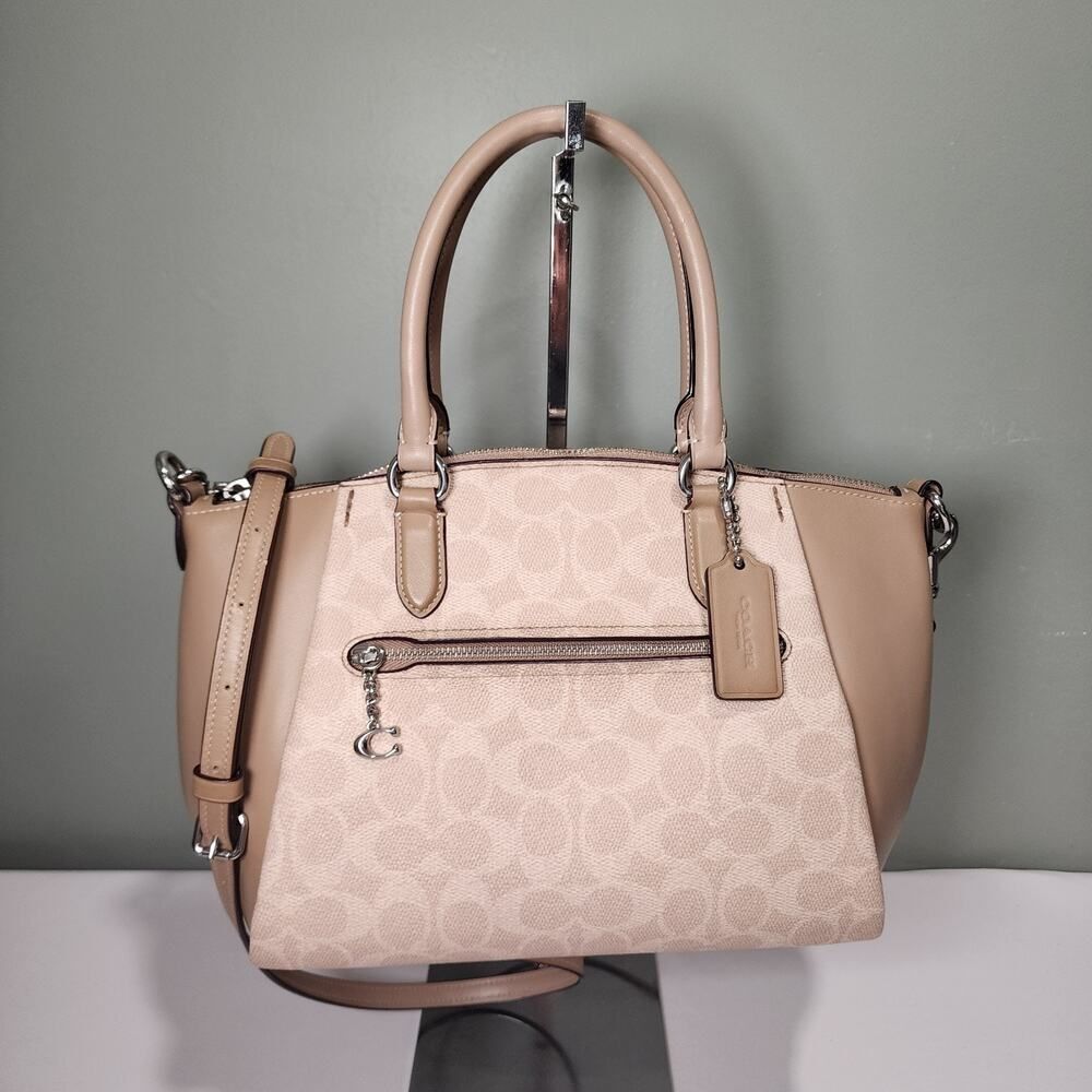 Coach 79364 Signature Ellis Satchel Prairie Canvas Light Nickel Sand Taupe